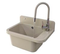 Granitan Lavabo universel, pour garage, cave, atelier et buanderie, avec siphon, montage mural, 50 x 34 x 31 cm, beige + robinet de lavabo FLEX