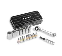 Granite Duet Kit d'outils à cliquet avec embout hexagonal et douille, incluant une clé à cliquet double tête, une tige d'extension, 7 douilles et 11 embouts de précision (Noir)