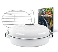 GRANITEWARE - Cocotte Roaster blanche format moyen - Acier émaillé - Ovale - 4L - Ultra-légère - Grille de cuisson en inox + Livre de 35 recettes