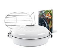 GRANITEWARE - Cocotte Roaster blanche format moyen - Acier émaillé - Ovale - 4L - Ultra-légère - Grille de cuisson en inox + Livre de 35 recettes