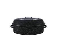Graniteware - Cocotte Roaster en acier émaillé 8L - Très légère - Grand format, 1- Noir
