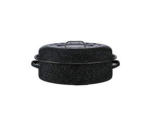 Graniteware - Cocotte Roaster en acier émaillé 8L - Très légère - Grand format, 1- Noir