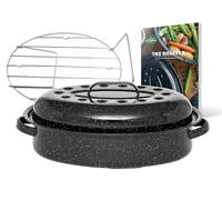 GRANITEWARE - Cocotte Roaster format moyen - Acier émaillé - Ovale - 4L - Ultra-légère - Grille de cuisson en inox + Livre de 35 recettes