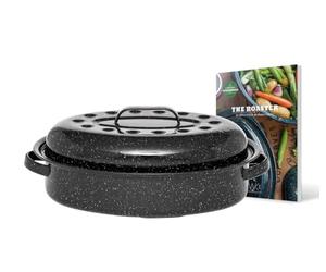 Graniteware - Cocotte Roaster en acier émaillé + livre de recette - Format moyen