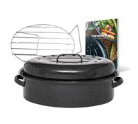 - Cocotte Roaster grand format - Acier émaillé - Ovale - 8L - Ultra-légère - Grille de cuisson en inox + Livre de 35 recettes