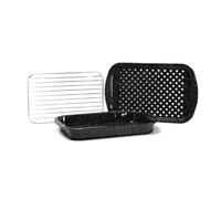 - Set de 3 pièces : Plat à four, plateau perforé et grille - Acier émaillé et inox
