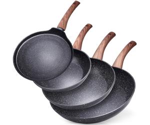 Granitpfannen-Set 20 / 24 / 28 cm + Crêpepfanne 24 cm BLACK&WOOD 4 Stück