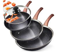 Set 3 poêles granite + couvercles 20-28 cm