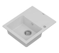 GRANMASTER Caro Évier Cuisine Granit 1 bac avec siphon et égouttoir - Evier de cuisine résistant aux chocs et à la température - assemblage facile 59,5x47,5x17,2cm - Evier cuisine Blanc