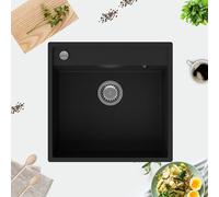 GRANMASTER Magma Évier Cuisine Granit 1 bac avec siphon sans égouttoir - Evier de cuisine résistant aux chocs et à la température - assemblage facile 53x50x20,4cm - Evier cuisine Noir