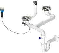 Granmaster Siphon d'évier de cuisine automatique à 2 chambres avec trop-plein pour évier fabriqué en Italie Raccord en bas : panier à tamis 3 1/2" - 30 x 25 x 35 cm