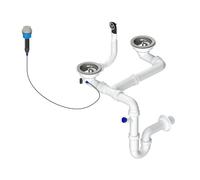 Granmaster Siphon d'évier universel avec 2 chambres et bouchon automatique de type « Space Saving » - Bonde pour évier - Évacuation de cuisine avec panier d'un diamètre de 114 m