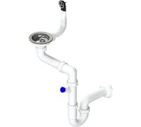 GRANMASTER Siphon Évier de cuisine Siphon manuel à 1 chambre - Syphon - Bonde d'écoulement pour évier - Fabriqué en Italie - Raccordement en bas : 1 1/2" - Bonde excentrique 3 1/2" - 30 x 25 x 35 cm