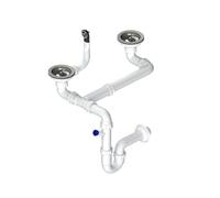 GRANMASTER Siphon évier de cuisine Siphon manuel à 2 chambres avec trop-plein - Bonde pour évier - Fabriqué en Italie Raccordement en bas : panier à tamis 3 1/2" - 38 x 26 x 12 cm