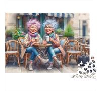 Granny Coffee Chat Puzzle 1000 pièces, Café extérieur, Stimulation cérébrale, Carton recy nfants dès 12 Ans, 52x38 cm