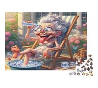 Granny Ice Foot Soak Puzzle 1000 pièces, Moment de fraîcheur, Pièces emboîtables, Œuvre détaillée, Carton épais, pour Seniors, 38x26 cm