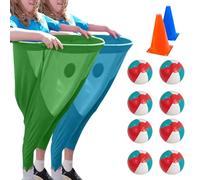 Granny Pants Yard Game for Adultes, 1/2/4 pièces Freaky Party Games Pants with 4/8/16 Bouncy Balls and 2/4 Marker Cones, Yard Games Field Day Family Reunion Game Giant Outdoor Game Set (Bleu + Vert)