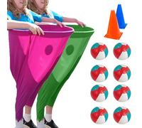 Granny Pants Yard Game for Adultes, 1/2/4 pièces Freaky Party Games Pants with 4/8/16 Bouncy Balls and 2/4 Marker Cones, Yard Games Field Day Family Reunion Game Giant Outdoor Game Set (Vert + Rose)