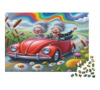 Granny Rainbow Car Puzzle 1000 pièces Impossible, Décapotable Rouge, Carton Premium, Pièces emboîtables, pour puzzlers avancés, 70x50 cm