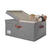 GRANNY SAYS Boîte de rangement avec couvercle, paquet de 1 panier de rangement en tissu avec couvercle, grande boîte de rangement pour étagères, caisse de rangement avec couvercle gris foncé