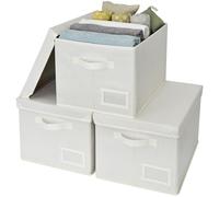 GRANNY SAYS Boîtes de Rangement avec Couvercle, Lot de 3 Boites Rangement Vetement, Boîte de Rangement Tissu pour Étagères, Paniers et Boîtes de Rangement Rectangulaire pour Placard, Blanc Crème