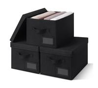 GRANNY SAYS Boîtes de Rangement avec Couvercle, Lot de 3 Boites Rangement Vetement, Boîte de Rangement Tissu pour Étagères, Paniers et Boîtes de Rangement Rectangulaire pour Placard, Noir