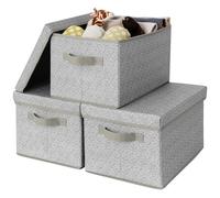 GRANNY SAYS Boîtes de Rangement avec Couvercle, Lot de 3 Boites Rangement Vetement, Boîte de Rangement Tissu pour Étagères, Paniers et Boîtes de Rangement Rectangulaire pour Placard, Gris
