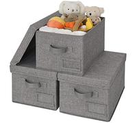 GRANNY SAYS Boîtes de Rangement avec Couvercle, Lot de 3 Boites Rangement Vetement, Boîte de Rangement Tissu pour Étagères, Paniers et Boîtes de Rangement Rectangulaire pour Placard, Gris Foncé