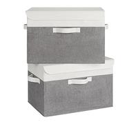 GRANNY SAYS Boîtes de rangement avec couvercles, lot de 2 boîtes en tissu pour étagères, boîtes de rangement pour vêtements avec couvercles pour l'organisation de l'armoire, Blanc&Gris