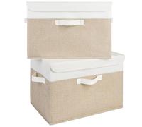 GRANNY SAYS Boîtes de rangement en tissu avec couvercles, Lot de 2 boîtes de rangement décoratives avec couvercles, Boîtes de rangement blanches et brunes pour l'organisation de l'armoire, Blanc&Kaki