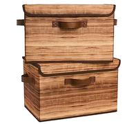 GRANNY SAYS Boîtes de rangement en tissu avec couvercles, lot de 2 boîtes de rangement pour vêtements, boîtes de rangement pliables pour étagères, boîtes de rangement jaunes en bois avec couvercles