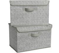 GRANNY SAYS Boîtes de rangement en tissu avec couvercles, lot de 2 boîtes de rangement pour vêtements, boîtes de rangement pour le haut de l'armoire avec couvercles, boîtes de rangement grises