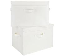 GRANNY SAYS Boîtes de rangement pour vêtements, lot de 2 boîtes de rangement avec couvercles en tissu, boîtes de rangement pliantes pour étagères, boîtes de rangement pour l'organisation, Blanc