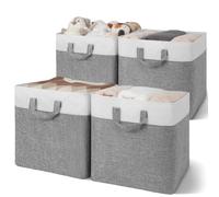 GRANNY SAYS Caisses de Rangement, Lot de 4 Cubes Rangement en Tissu avec Cadre en Métal, Paniers et Boîtes de Rangement pour Kallax Étagère, Meuble Cube Rangement Pliable 33x33x33 cm, Blanc Gris