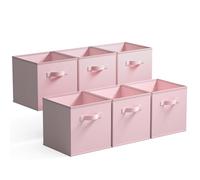 GRANNY SAYS Caisses de Rangement, Lot de 6 Cubes de Rangement Pliables en Tissu avec Poignées, Paniers et Boîtes de Rangement pour Kallax Étagère, Meuble Cube Rangement Pliable 27x27 cm, Rose