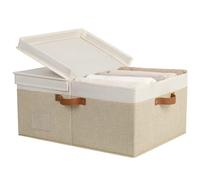 GRANNY SAYS Grande boîte de rangement en tissu avec couvercle pour étagères, panier de rangement décoratif, bac de rangement pliable avec couvercles pour organiser les vêtements, taille XL, blanc et