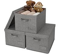 GRANNY SAYS Grande Boîtes de Rangement avec Couvercle, Lot de 3 Boites Rangement Pliable, Boîte de Rangement Vetement Étagères, Paniers et Boîtes de Rangement Rectangulaire pour Placard, Gris Foncé