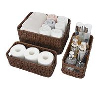 GRANNY SAYS Lot de 3 paniers de rangement en osier pour le rangement, 1 grande boîte de rangement en osier et 2 longs paniers en osier imperméables, comptoir de salle de bain, panier de toilette,