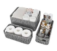 GRANNY SAYS Lot de 3 paniers en osier pour étagères, paniers de rangement en osier pour l'organisation, paniers de rangement pour salle de bain, paniers de rangement imperméables avec poignées, gris