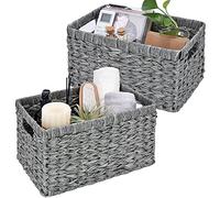 GRANNY SAYS Panier Rangement Osier en Plastique, Lot de 2 Paniers et Boîtes de Rangement avec Poignées, Paniers de Décoration, Panier Osier Rectangulaire, Panier Rangement Salle de Bain, Gris