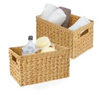 GRANNY SAYS Panier Rangement Osier en Plastique, Lot de 2 Paniers et Boîtes de Rangement avec Poignées, Paniers de Décoration, Panier Osier Rectangulaire, Panier Rangement Salle de Bain, Jaune
