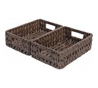 GRANNY SAYS Panier Rangement Osier en Plastique, Lot de 2 Paniers et Boîtes de Rangement avec Poignées, Paniers de Décoration, Panier Osier Rectangulaire, Petits Panier Rangement Salle de Bain, Marron