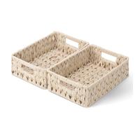 GRANNY SAYS Panier Rangement Osier en Plastique, Lot de 2 Paniers et Boîtes de Rangement avec Poignées, Paniers de Décoration, Petits Panier Osier Rectangulaire, Panier Rangement Salle de Bain, Blanc
