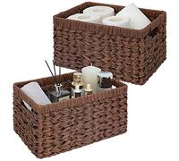 GRANNY SAYS Panier Rangement Osier en Plastique, Lot de 2 Paniers et Boîtes de Rangement avec Poignées, Paniers de Décoration, Panier Osier Rectangulaire, Panier Rangement Salle de Bain, Marron