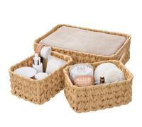 GRANNY SAYS Panier Rangement Osier en Plastique, Lot de 3 Paniers et Boîtes de Rangement avec Poignées, Paniers de Décoration, Panier Osier Rectangulaire, Panier Rangement Salle de Bain, Jaune