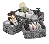 GRANNY SAYS Panier Rangement Osier en Plastique, Lot de 3 Paniers et Boîtes de Rangement avec Poignées, Paniers de Décoration, Panier Osier Rectangulaire, Panier Rangement Salle de Bain, Gris
