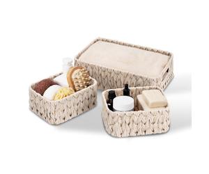GRANNY SAYS Panier Rangement Osier en Plastique, Lot de 3 Paniers et Boîtes de Rangement avec Poignées, Paniers de Décoration, Panier Osier Rectangulaire, Panier Rangement Salle de Bain, Blanc