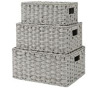 GRANNY SAYS Paniers Rangement Osier avec Couvercles, Lot de 3 Paniers et Boîtes de Rangement, Paniers de Décoration, Panier Osier Rectangulaire, Panier Rangement Salle de Bain, Gris