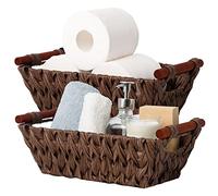GRANNY SAYS Paniers Rangement Osier, Lot de 2 Paniers et Boîtes de Rangement avec Poignées en Bois, Paniers de Décoration, Panier Osier Rectangulaire, Panier Rangement Salle de Bain, Marron