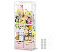 GRANNY SAYS Rangement pour animaux en peluche avec 2 bacs à jouets, support pour animaux en peluche zoo, support de rangement de jouets avec bande élastique et crochets, organiseur vertical pour